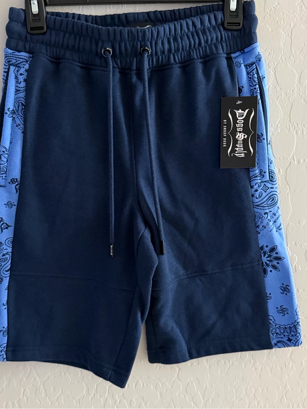 Unisex Navy Blue Bandana Panel Knit Shorts